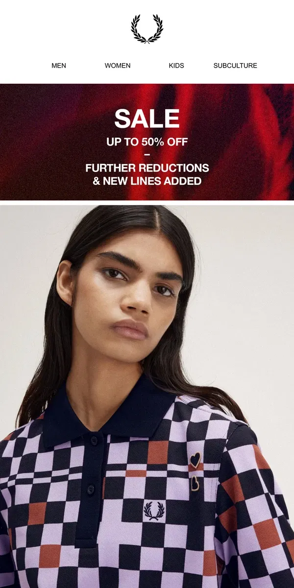 Email from Fred Perry. Our Amy Winehouse Foundation Collection: Up To 50% Off