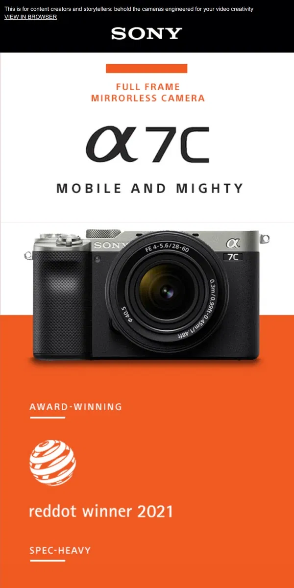 Email from Sony. Harness the Power: Compact Alpha 7C Camera