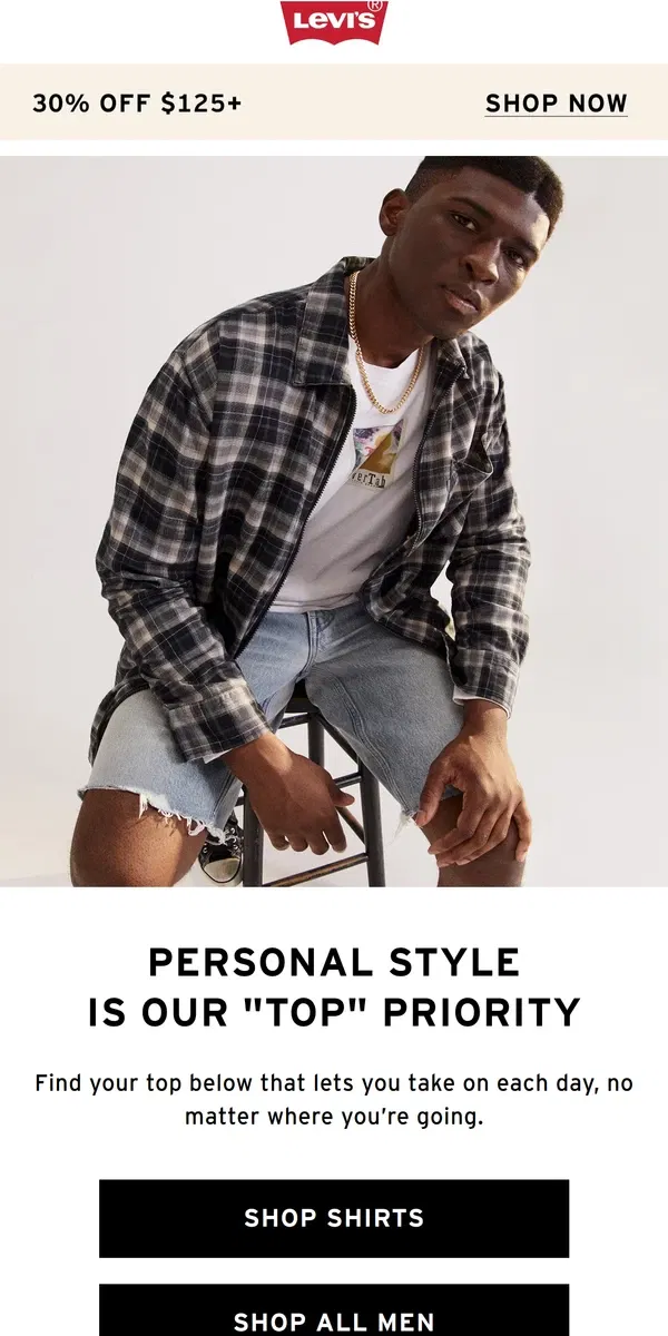 Email from Levi's. Say yes to your plans