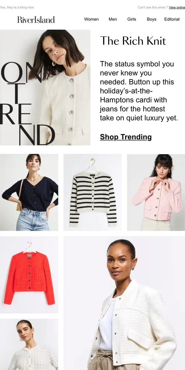 Email from River Island. Rich girl cardigans