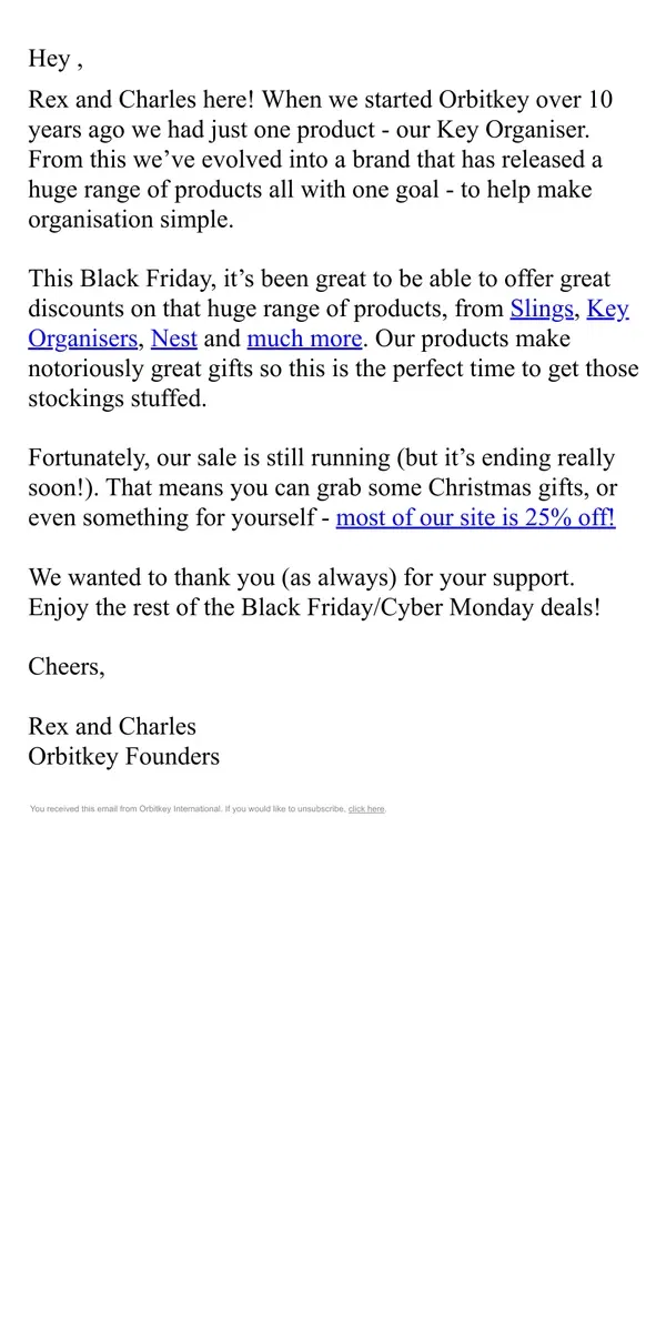 Email from Orbitkey. A message from our founders.