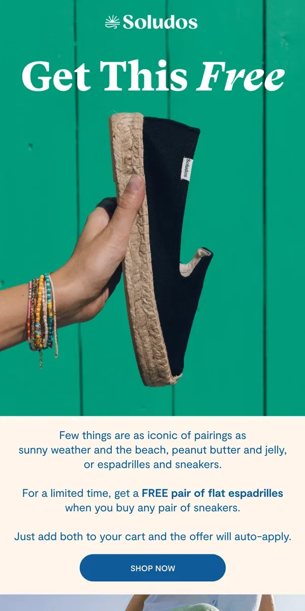 Email from Soludos. FREE Espadrilles? You Read That Right 🚨