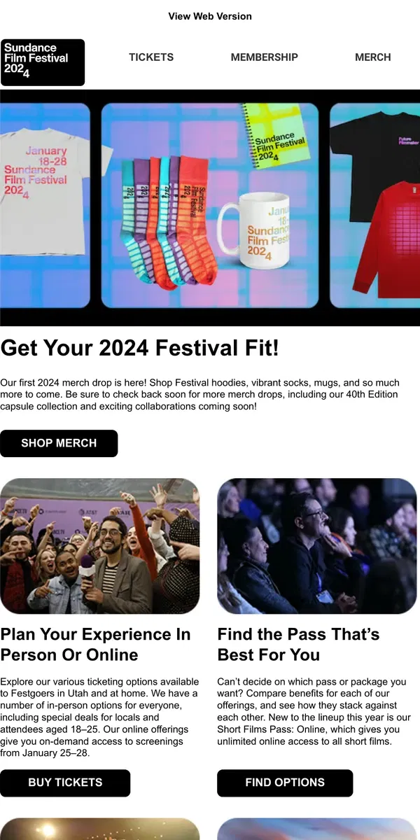 Email from Sundance. 2024 Festival Merch Is Here!