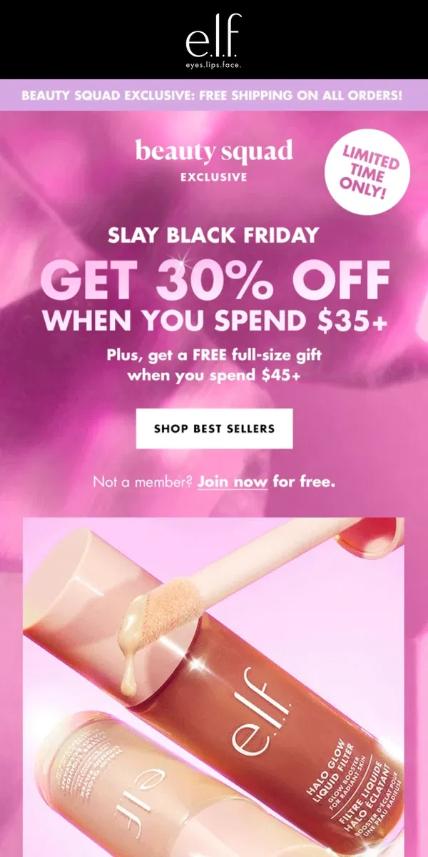 Email from e.l.f.. BLACK FRIDAY! Get 30% off TikTok-viral hits 🔥