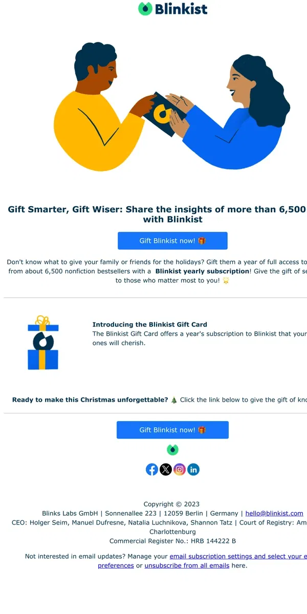 Email from Blinkist. 🎁 Give the Gift of Knowledge this Christmas with Blinkist! 🎄