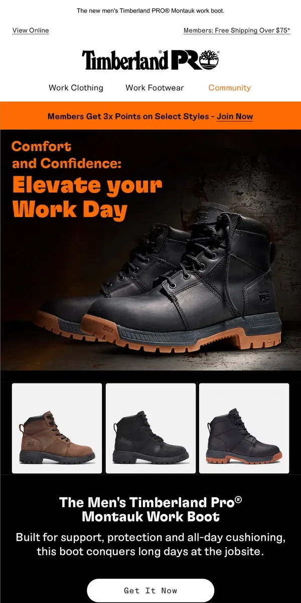 Email from Timberland. The future of jobsite comfort has arrived.