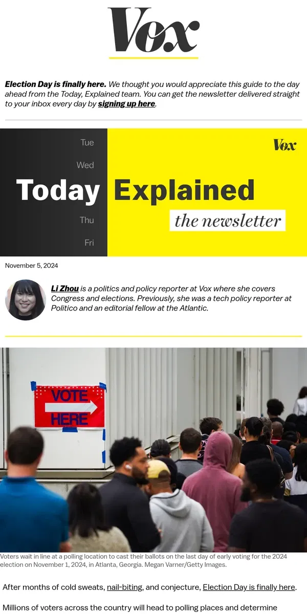 Email from Vox. What to know as you head to the polls