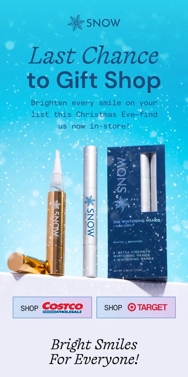 Email from Snow Teeth Whitening. Bright smiles on a white Christmas?