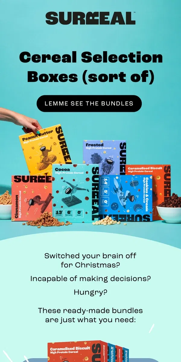 Email from Surreal. Bundles of joy. (And cereal.)