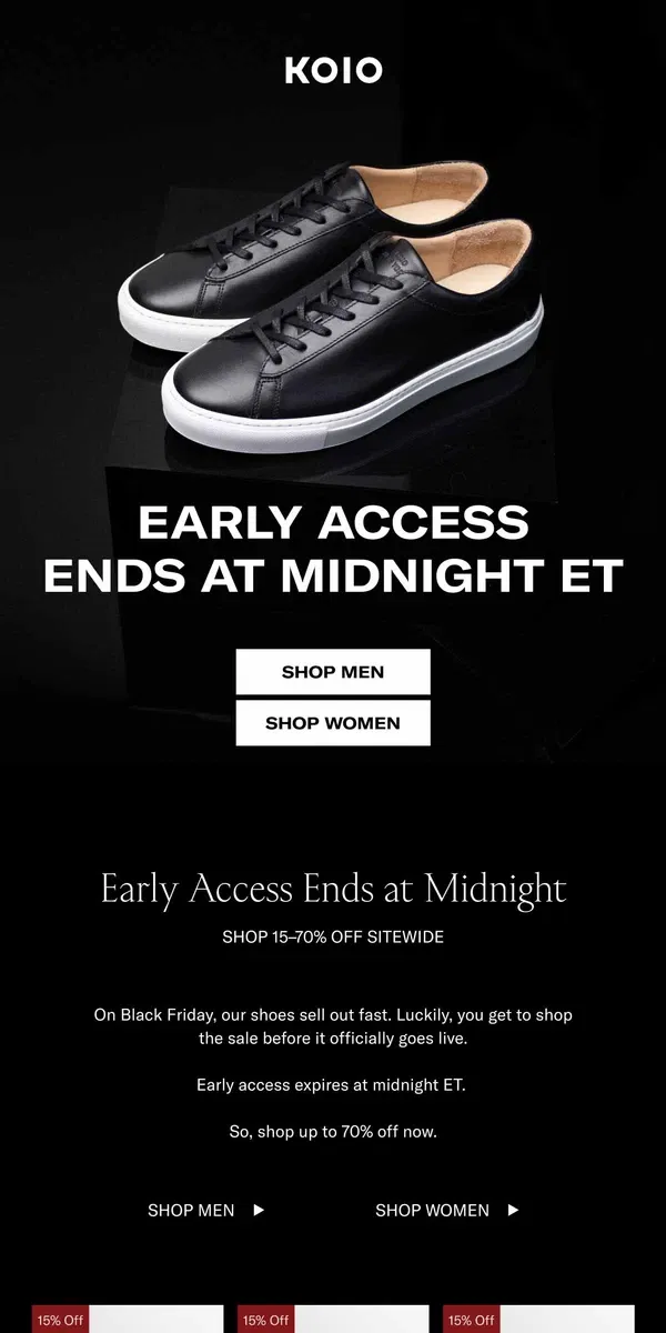 Email from Koio. Early Access ends tonight