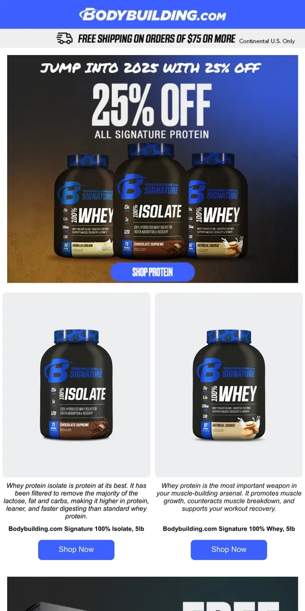 Email from Bodybuilding.com. ✨New Year, New Protein – Get 25% Off Signature!