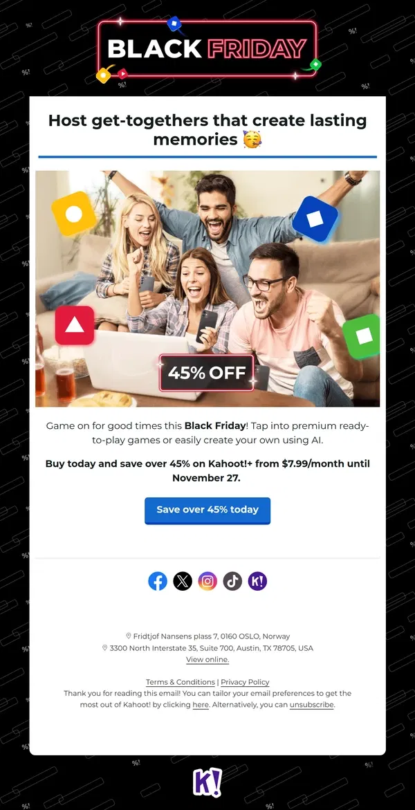 Email from Kahoot!. Hey, Black Friday is almost here! Get the deal before it's too late