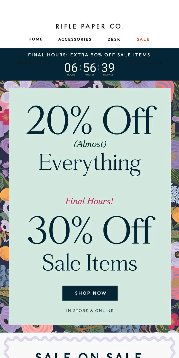 Email from Rifle Paper Co.. Final Hours! ⏰ Extra 30% Off Sale Items Ends Tonight