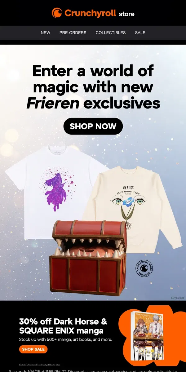 Email from Crunchyroll. New Frieren: Beyond Journey’s End Merch Just Hit the Store 🦋