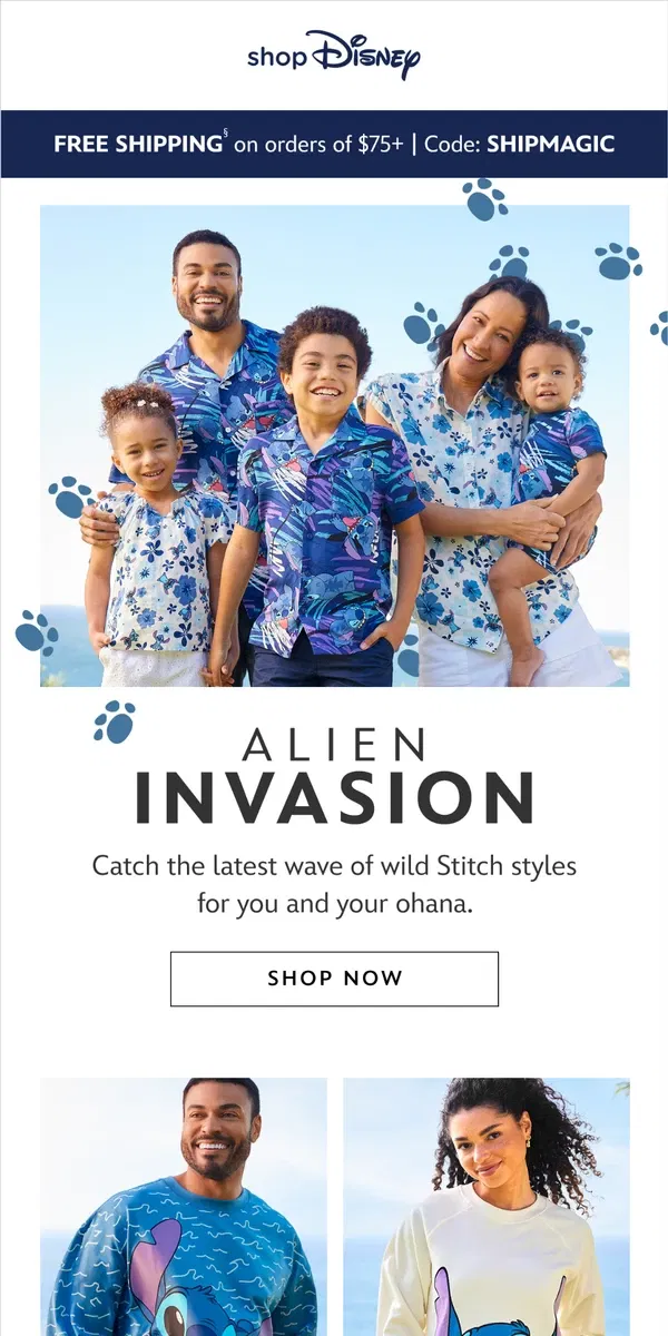 Email from shopDisney. Say aloha to new Stitch arrivals! 🌺