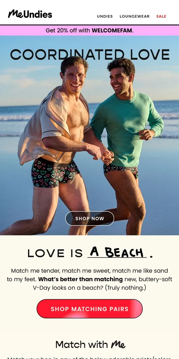 Email from MeUndies. Match with Me