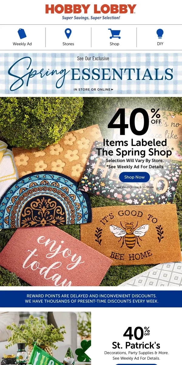 Email from Hobby Lobby. Enjoy 40% Off The Spring Shop®