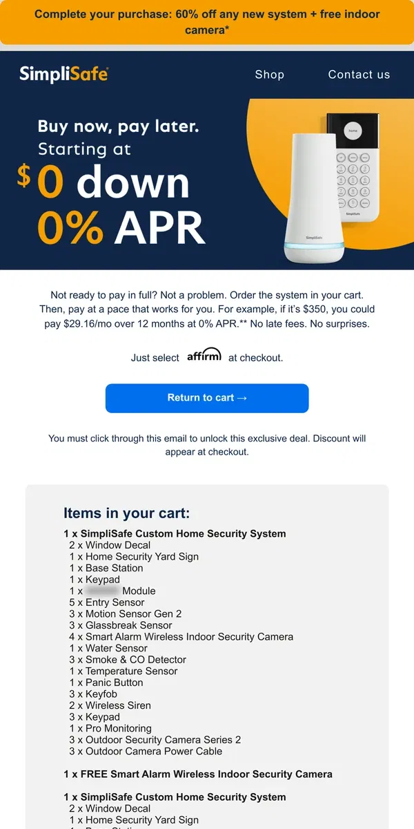 Email from SimpliSafe. Your SimpliSafe®  system order