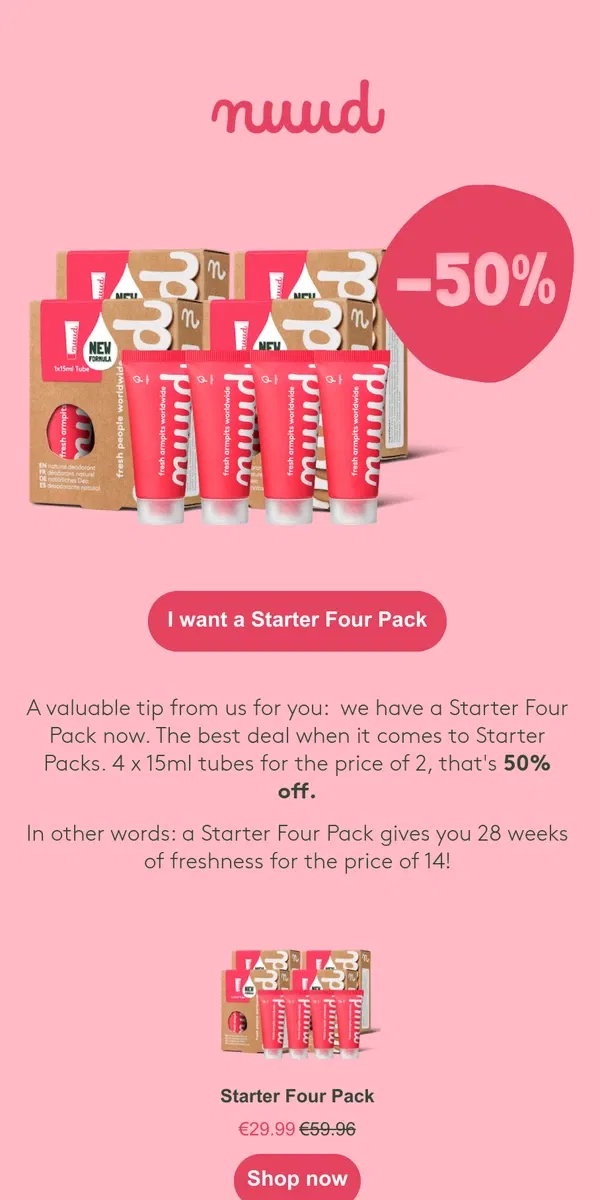 Email from nuud. New: Starter Four Pack