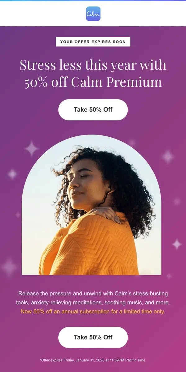 Email from Calm. 🌟 ENDING SOON: 50% off 🌟