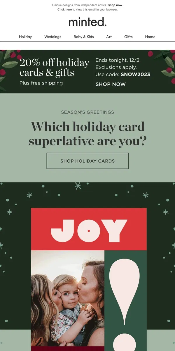 Email from Minted. Which holiday card superlative are you?