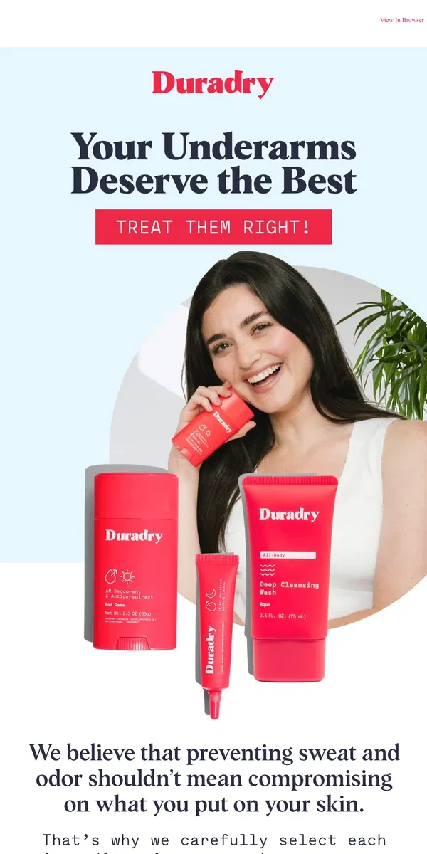 Email from Duradry. Treat Your Underarms Better