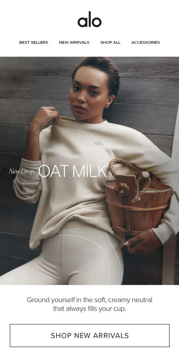 Email from Alo Yoga. New drop: Oat Milk