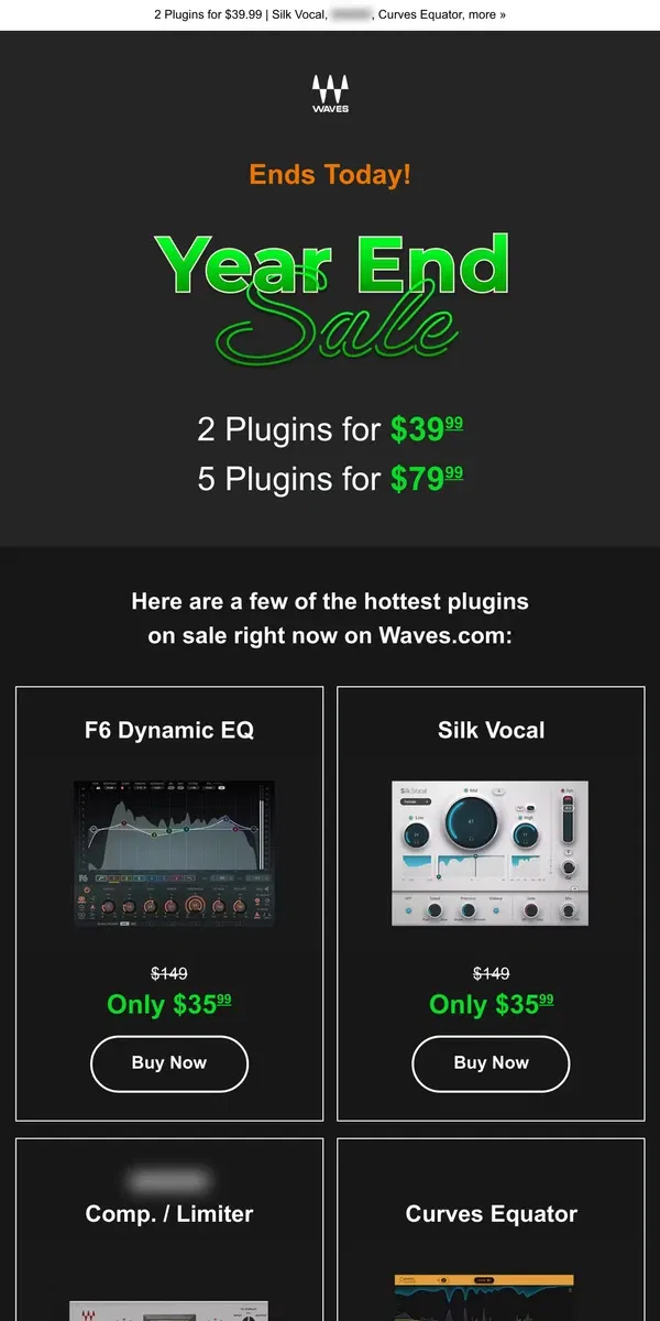 Email from Waves Audio. Year End Sale ⏳Ends Today