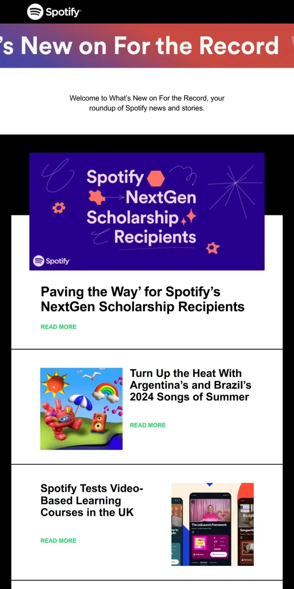 Email from Spotify. Meet Spotify’s NextGen Scholarship Recipients