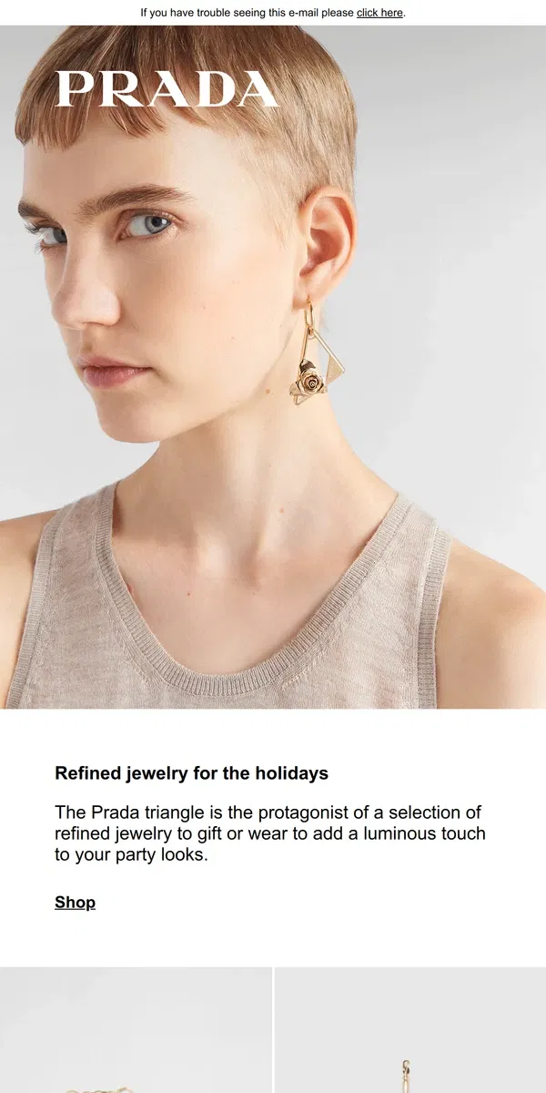 Email from Prada. Refined jewelry for the holidays