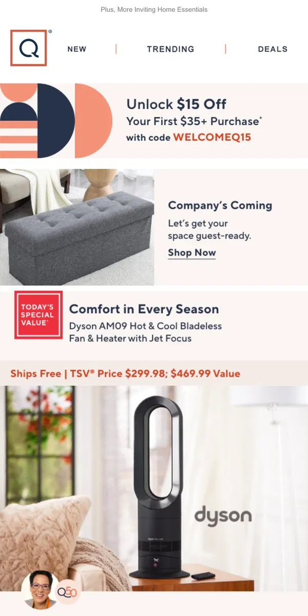 Email from QVC. Take $15 Off + Dyson Fan & Heater