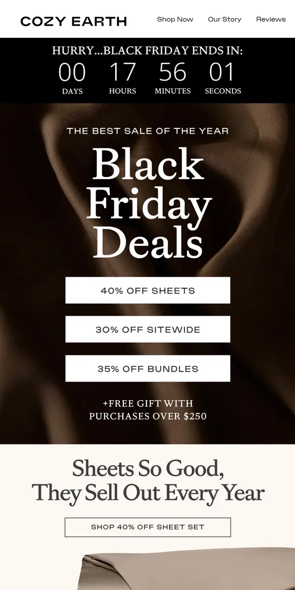 Email from Cozy Earth. Black Friday is FINALLY Here!