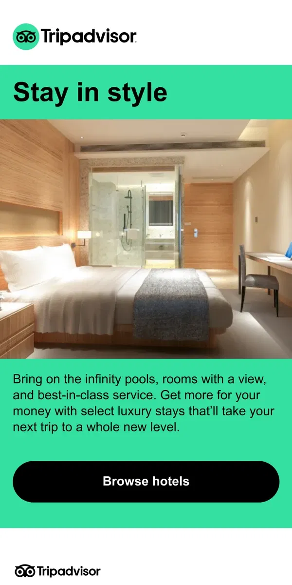 Email from Tripadvisor. Luxury hotels for less 💎