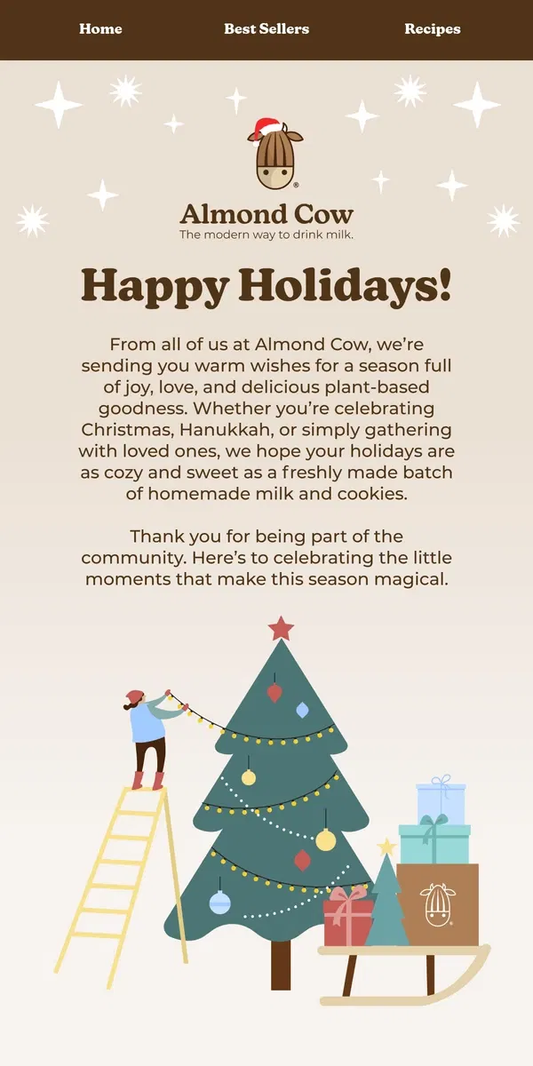 Email from Almond Cow. ✨Happy Holidays from Almond Cow ✨