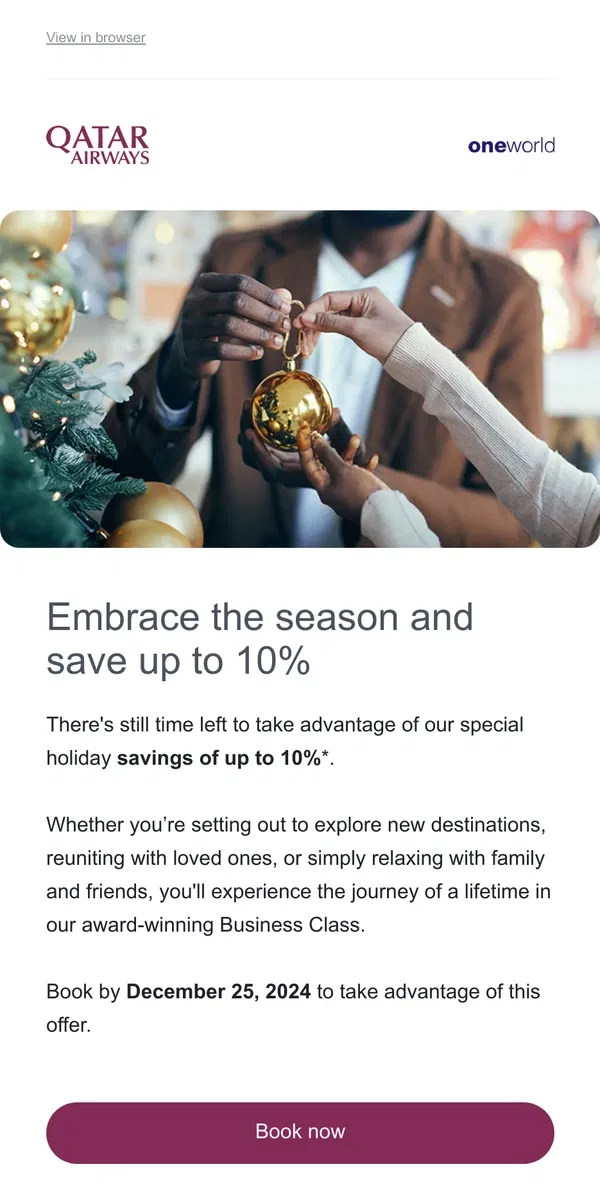 Email from Qatar Airways. There's still time to save this season!