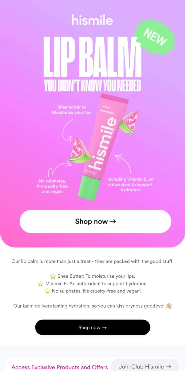 Email from Hismile. Discover the Secret to Soft, Hydrated Lips 💋