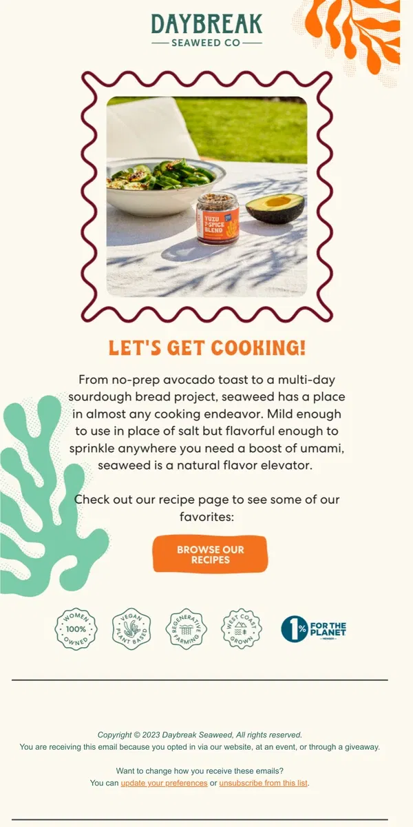 Email from Daybreak Seaweed. Let's get cooking!