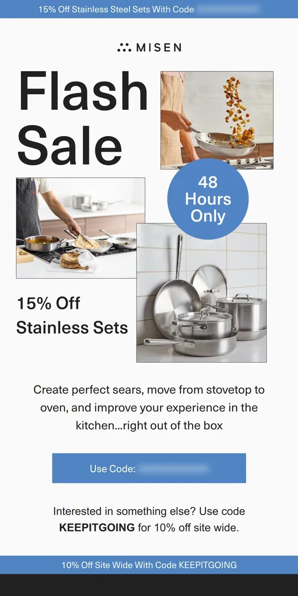 Email from Misen. 48 hours Only! 15% Off Stainless Steel Sets