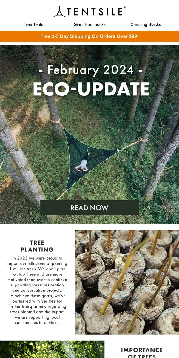 Email from Tentsile. February Eco-Update 🌲