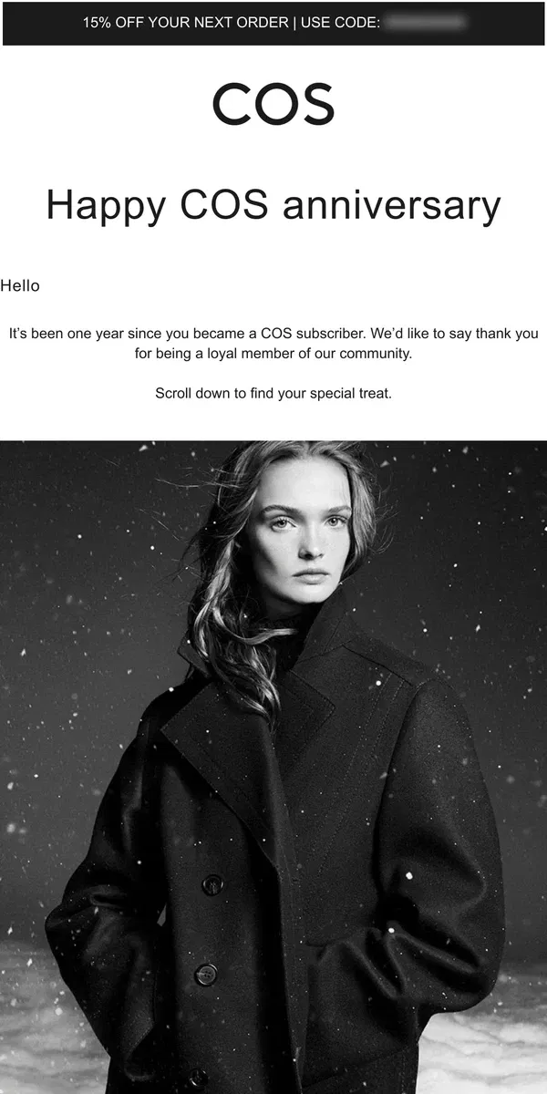 Email from COS. Happy COS anniversary