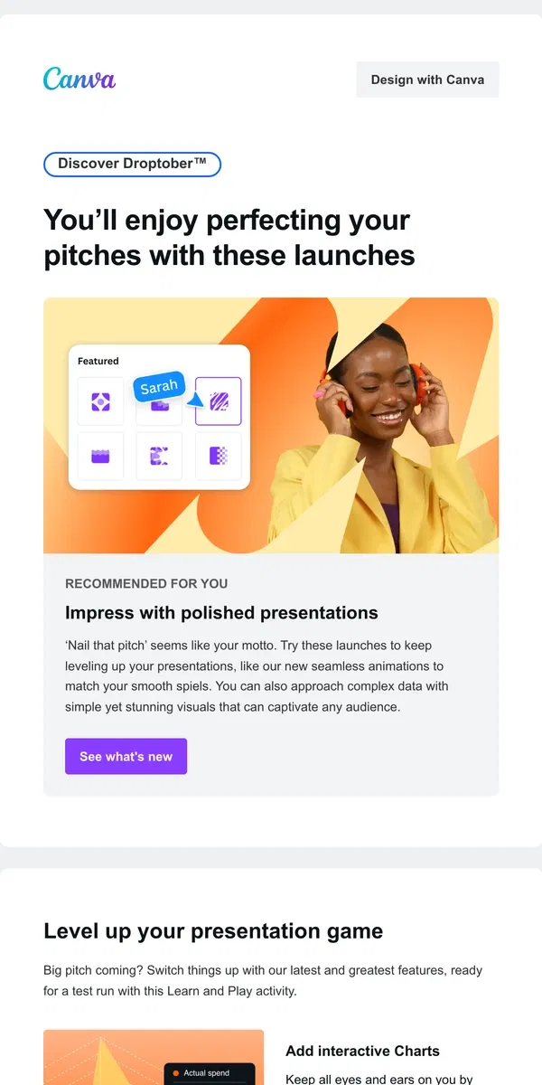 Email from Canva. Discover presentation launches you’ll love, [Name].