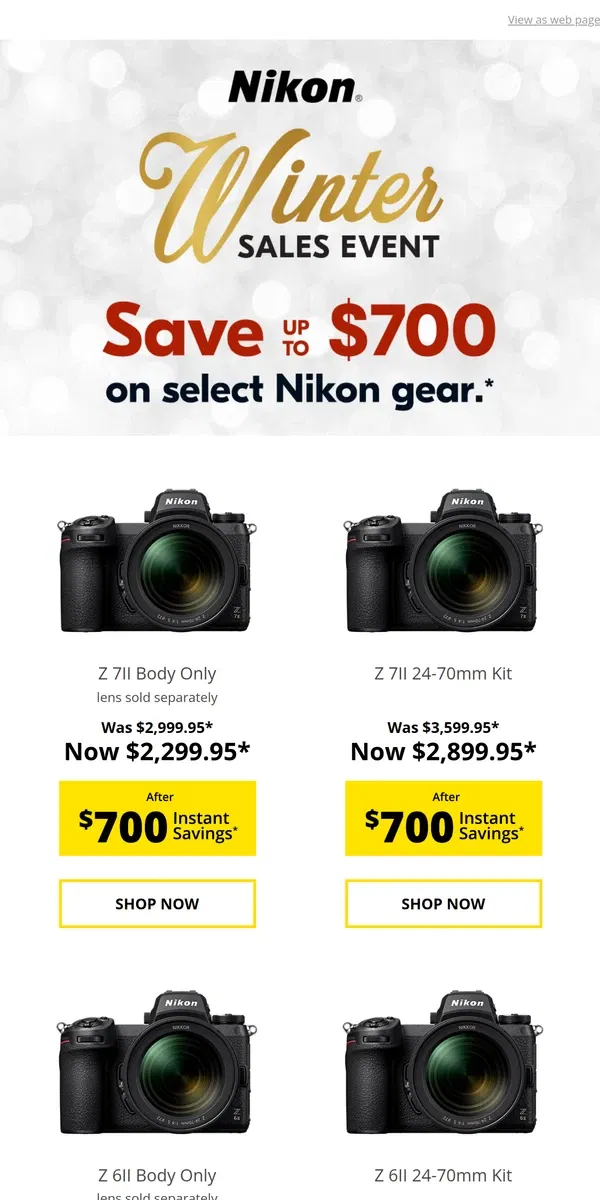 Email from Nikon. Holiday Deals Start Now