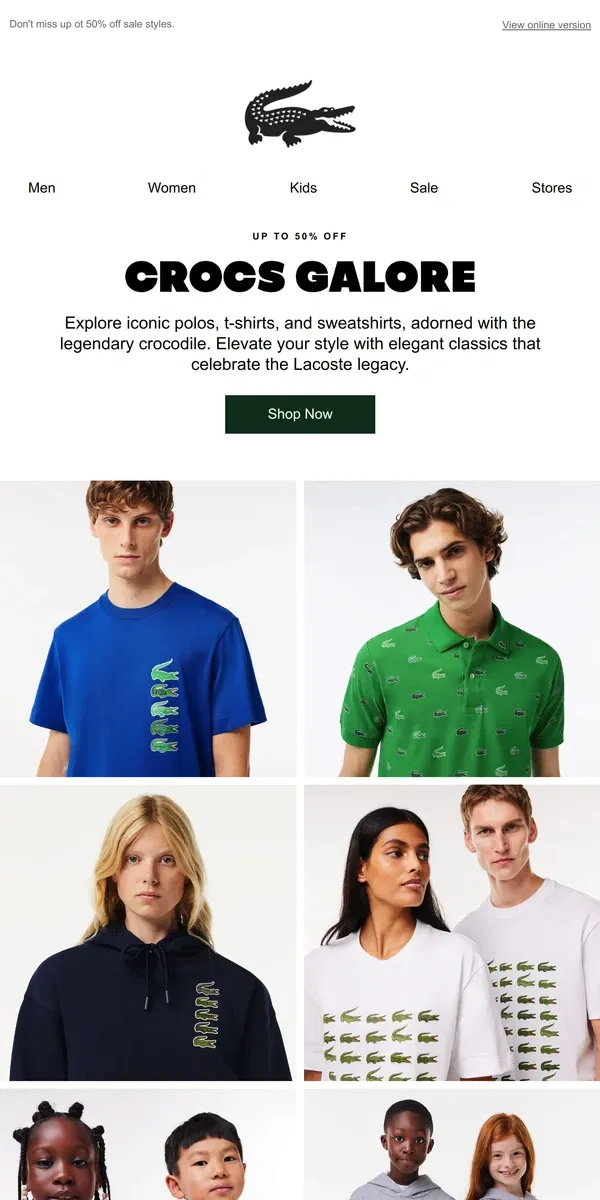 Email from Lacoste. Sport the Legendary Crocodile