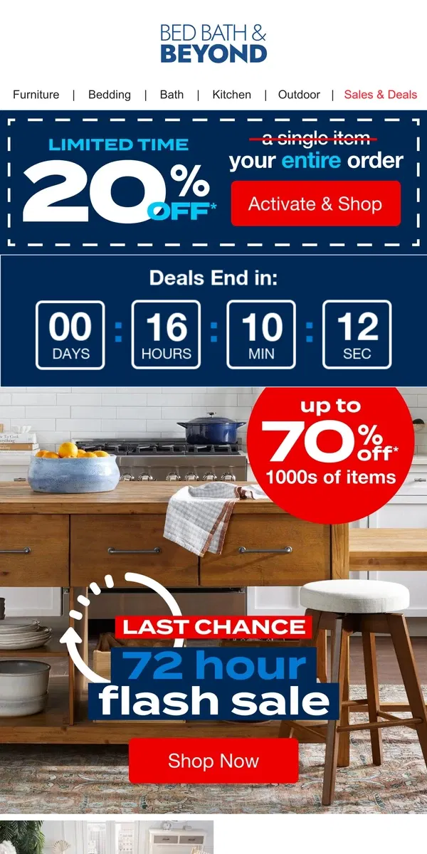 Email from Bed Bath & Beyond. 🚨FLASH DEALS END TONIGHT🚨