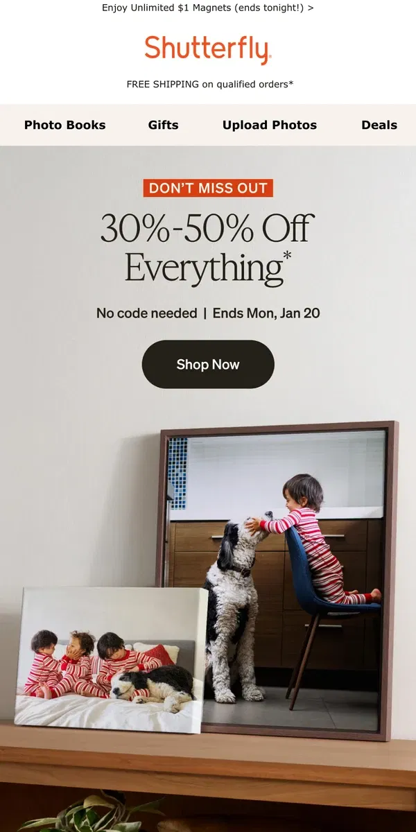 Email from Shutterfly. ✨ Save 30%-50% on Every. Little. Thing.