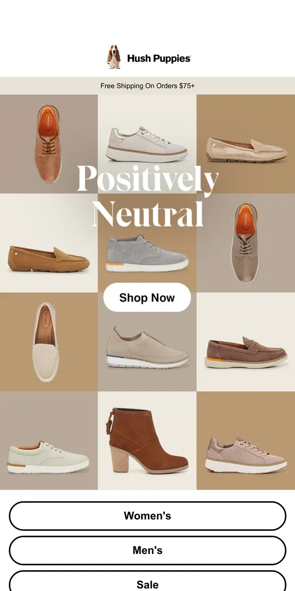 Email from Hush Puppies. Wear-with-Everything Shoes