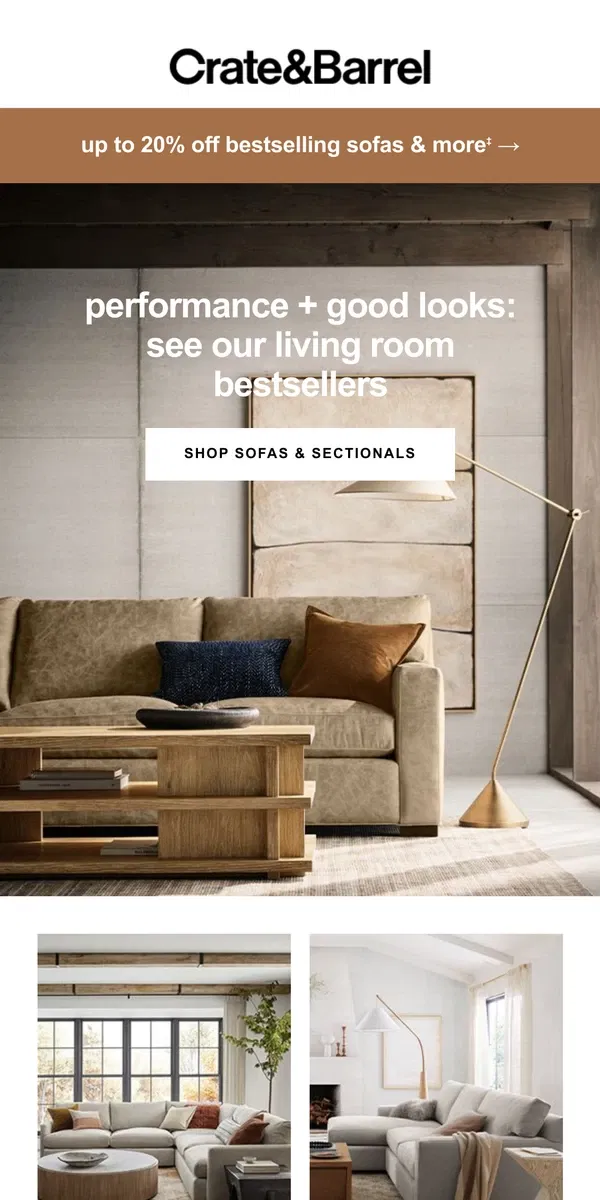 Email from Crate & Barrel. Your new favorite sofa is here →