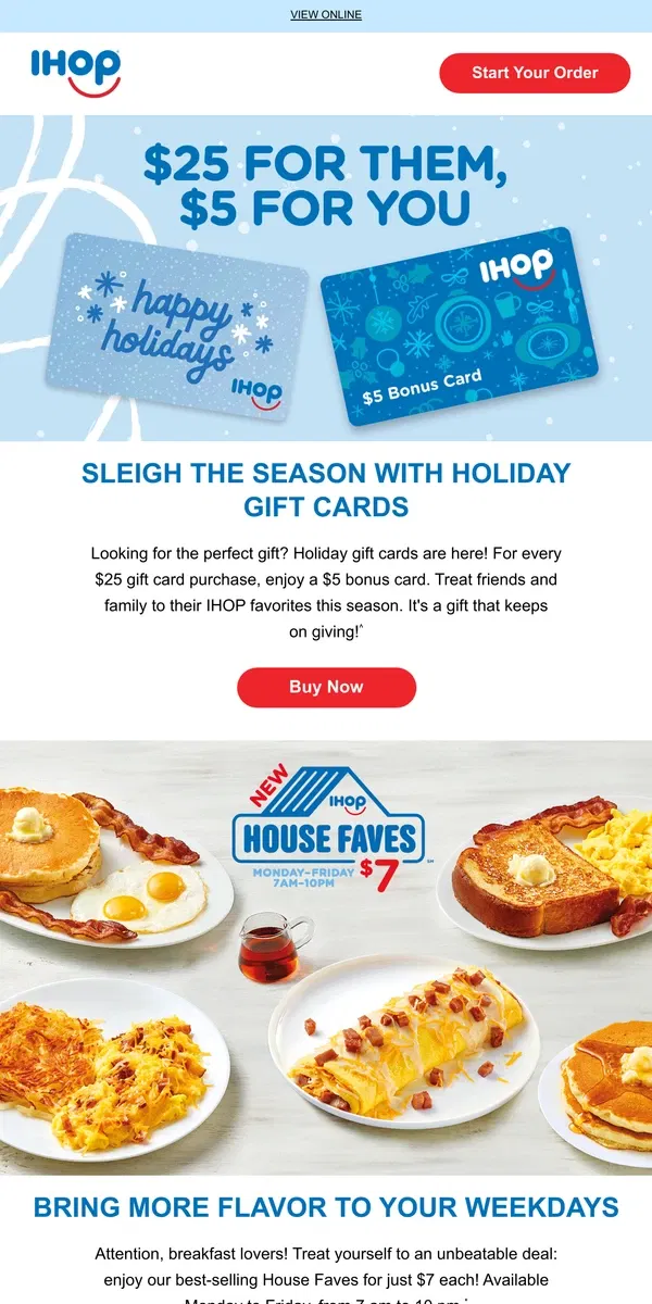 Email from IHOP. 🎁 Holiday Shop with a $5 Bonus Card