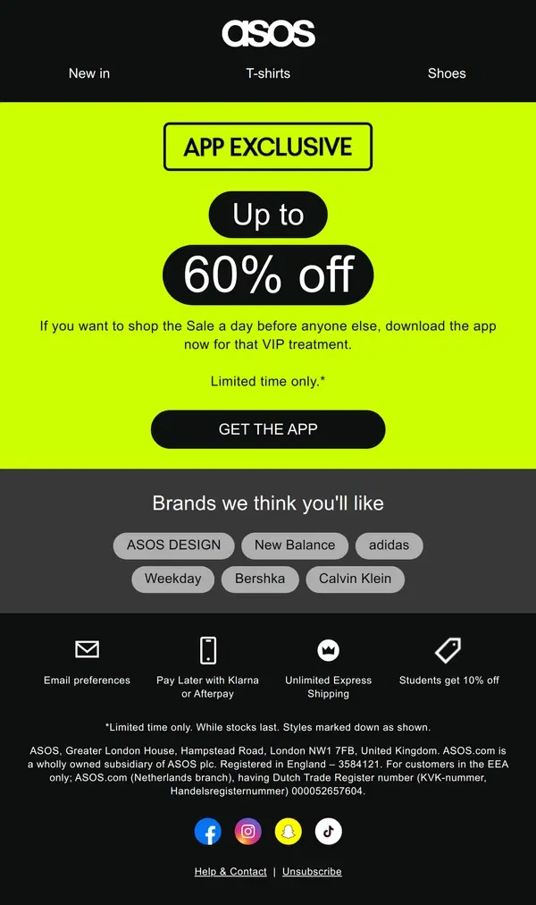 Email from ASOS. Sale: app early access 👀