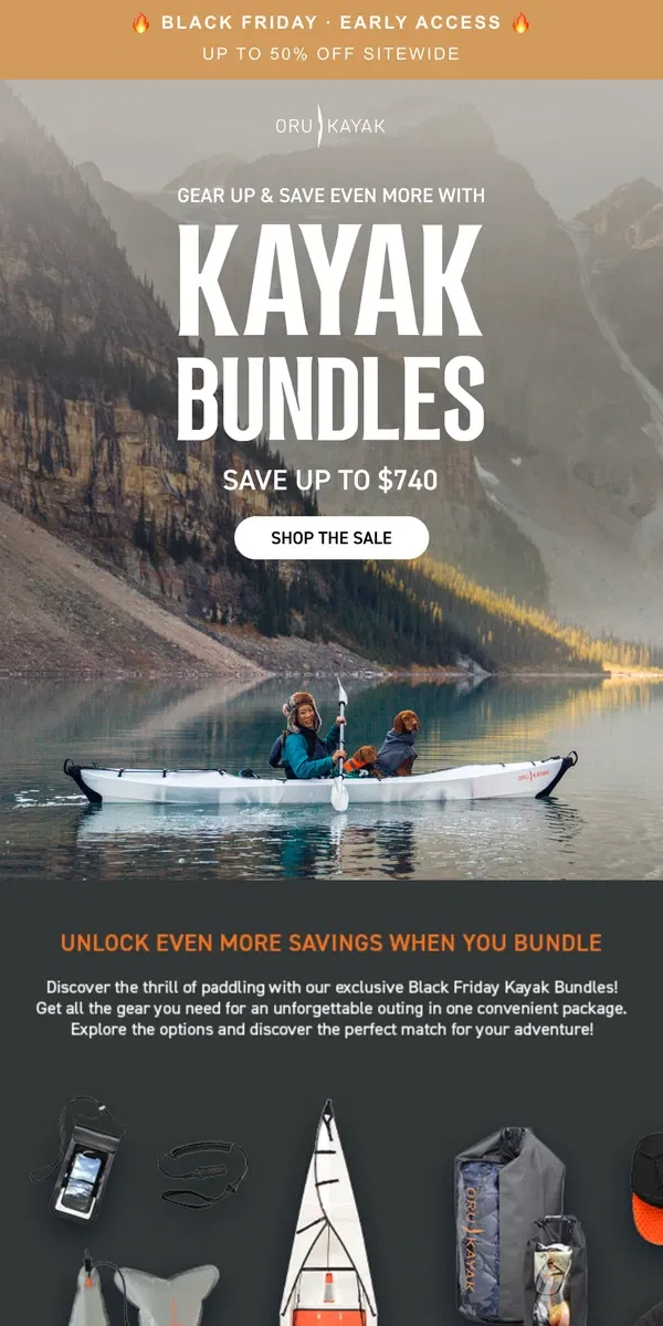 Email from Oru Kayak. UP TO $740 OFF | Black Friday Bundles 📣